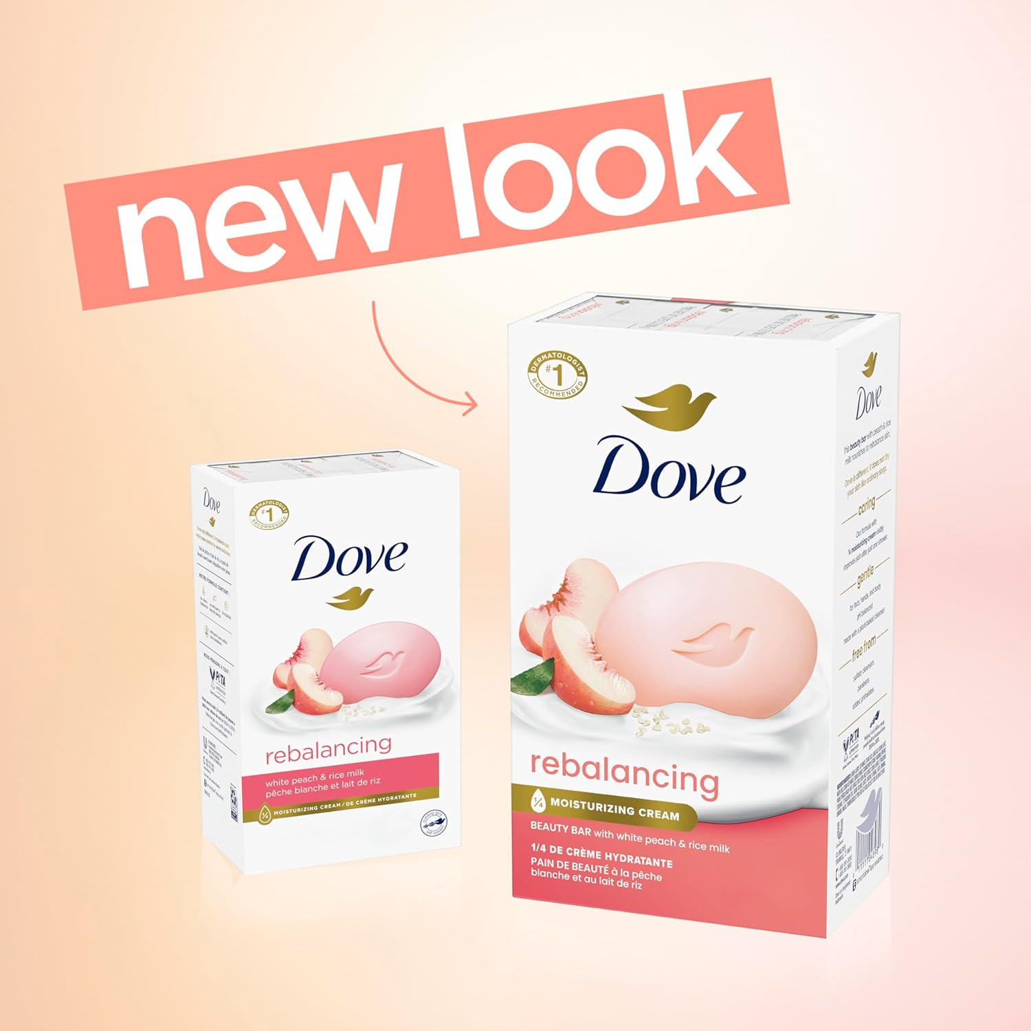 Dove Rebalancing Beauty Bar Soap 6 Count, White Peach & Rice Milk, 3.75 Oz I Pla