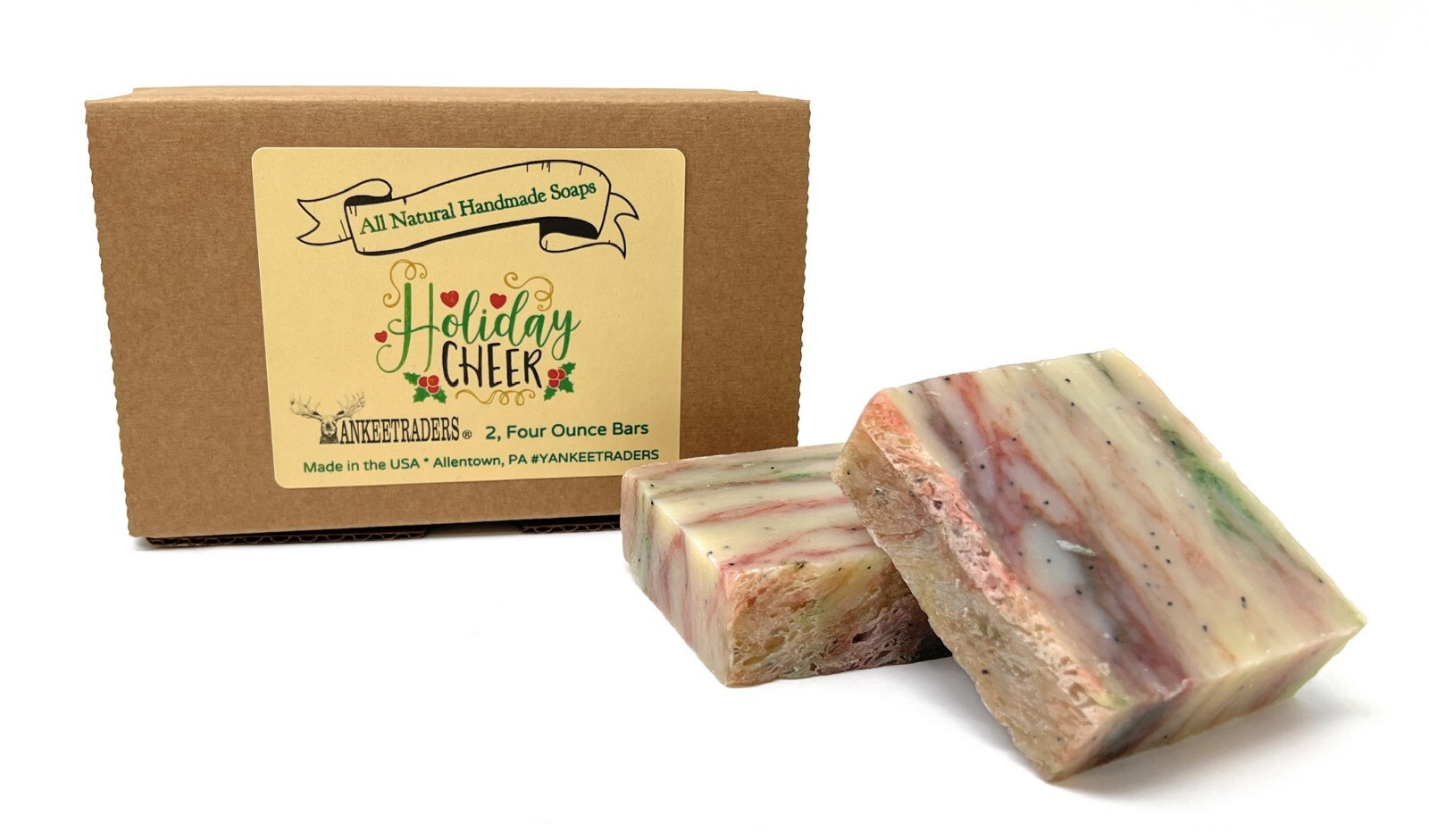 YANKEETRADERS® Holiday Cheer Soap – Vegan, Handmade Soaps / 2, 4 Ounce Bars