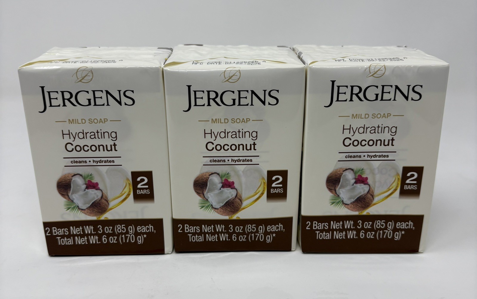 6 Bars JERGENS Mild Soap Hydrating Coconut 3 Packs Net Wt 3 OZ Each Soap Bar