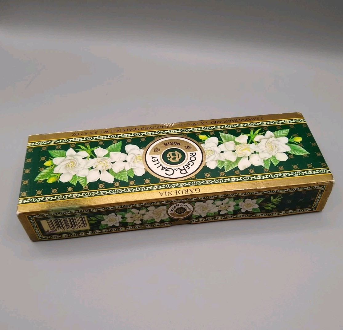 3 Roger & Gallet Perfumed Soaps, Gardenia 5.2 Oz Bars, vintage open box READ