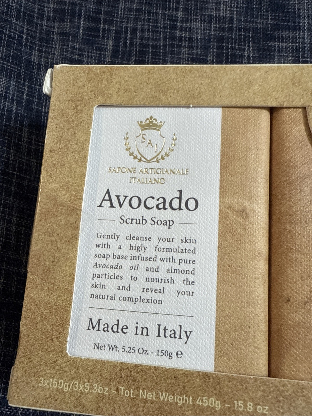 3 PACK Sapone Artigianale Italiano Avocado/ Honey/ Aloe Vera Scrub Soap 15.8 Oz