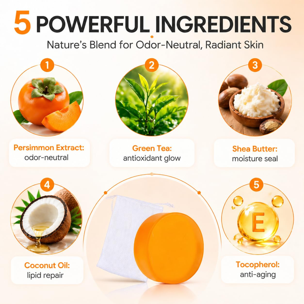 Persimmon Soap for Old People Smell, Nonenal Odor, 3 Pack, 10.5 oz | Three 3.5 o