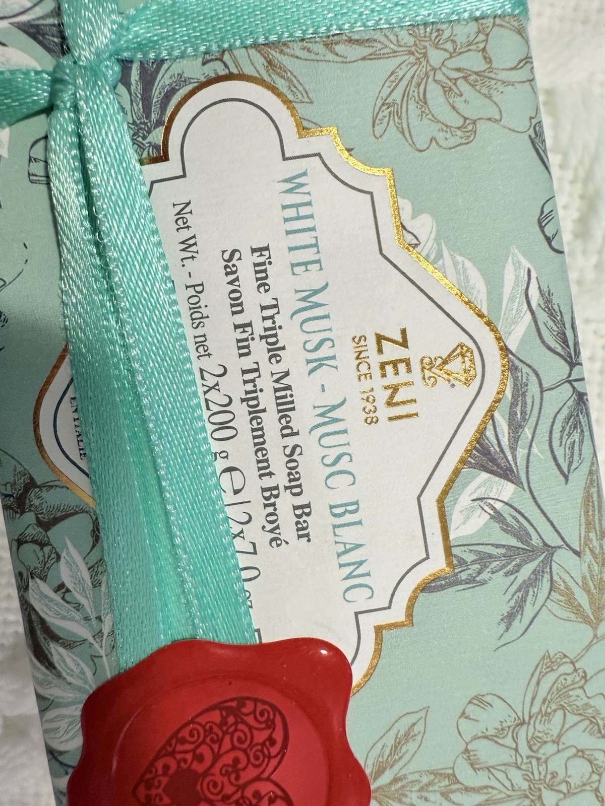 ZENI White Musk -Mucs blanc Fine Triple Milled ITALIAN Soap Bar 2 x 7oz