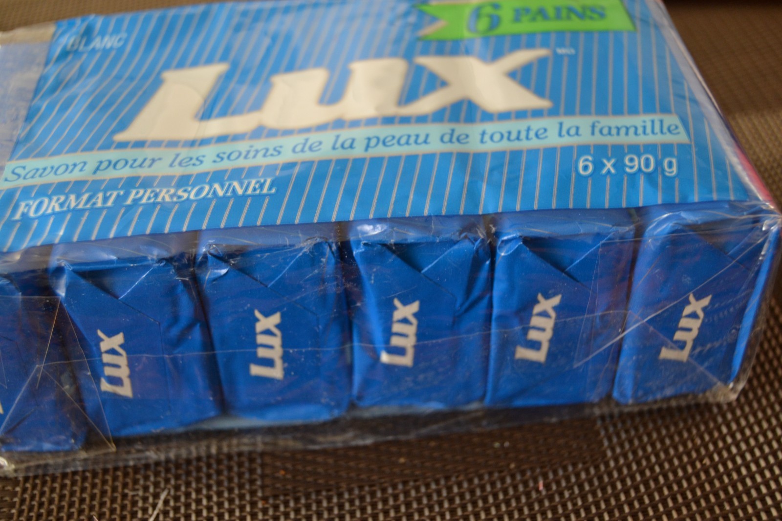 Vtg LUX Soap 90g 6 Bar Package White Unilever Canada Blue Stripe Paper Wrap NOS