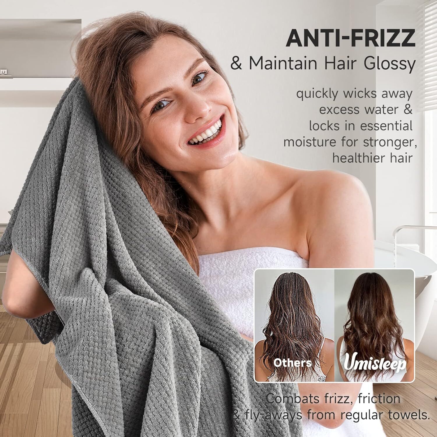 Extra Large Microfiber Hair Towel for Women Long, x-large (40″ x 30″), Grey