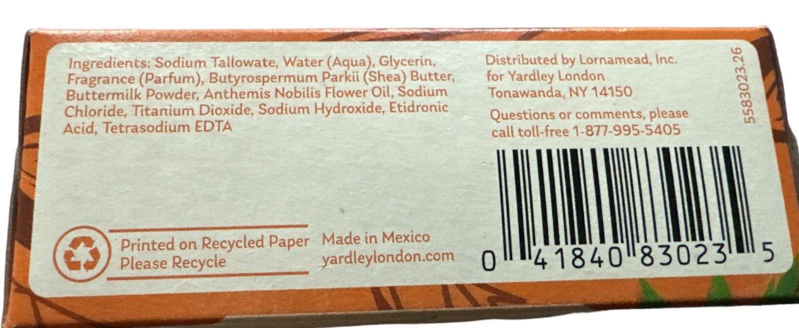 Yardley London Shea Buttermilk Sensitive Skin Bath Bar 4.25 oz Lot Of 3