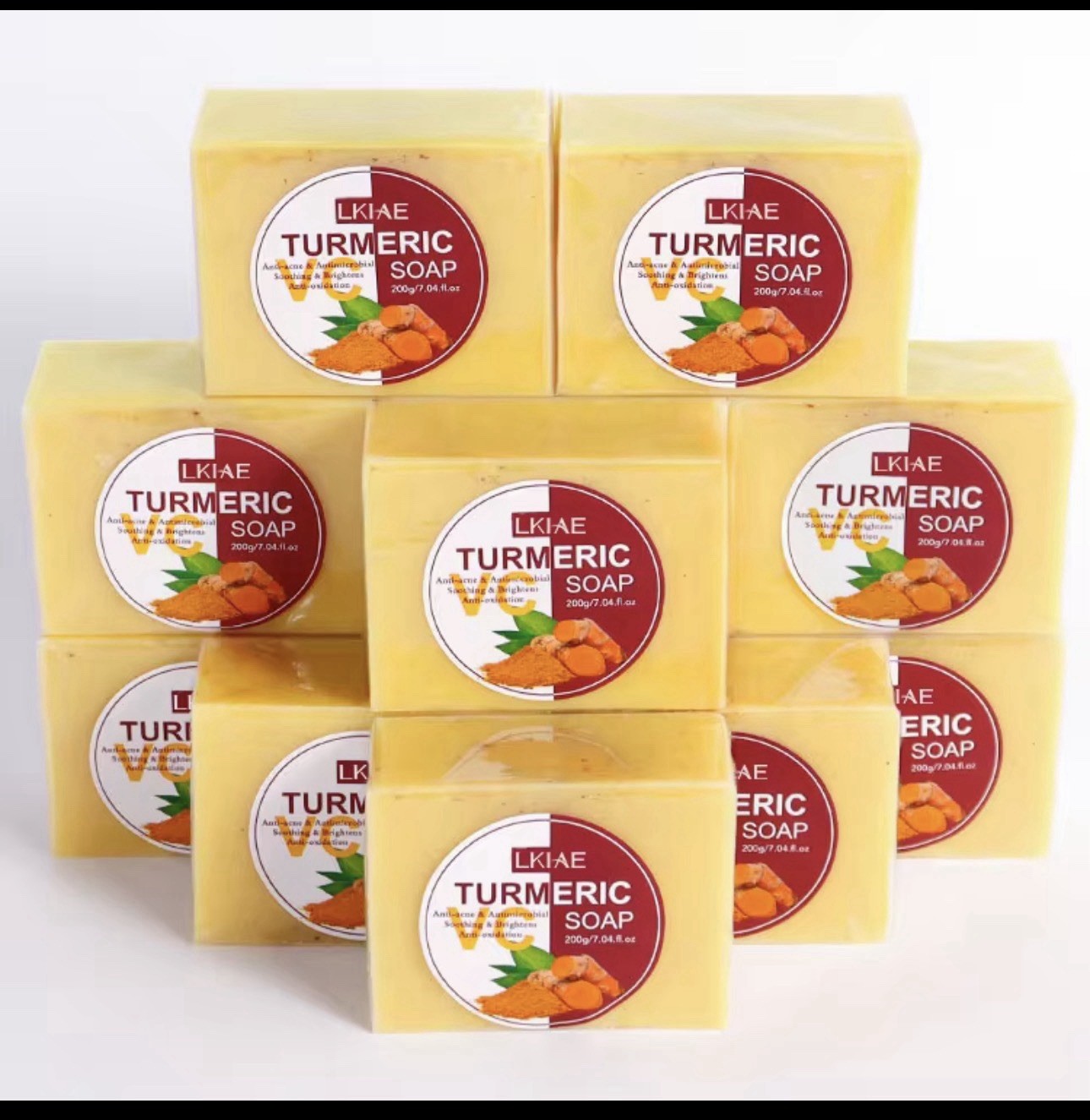 LKIAE VC Turmeric Soap Bar 200g Yellow Rectangular Deep Cleansing Anti-Acne
