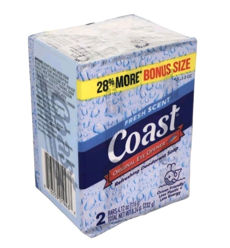 🆕 Coast 🐳 (2-Bars) 4 Oz. FRESH SCENT The Eye Opener Refreshing Deodorant Soap.