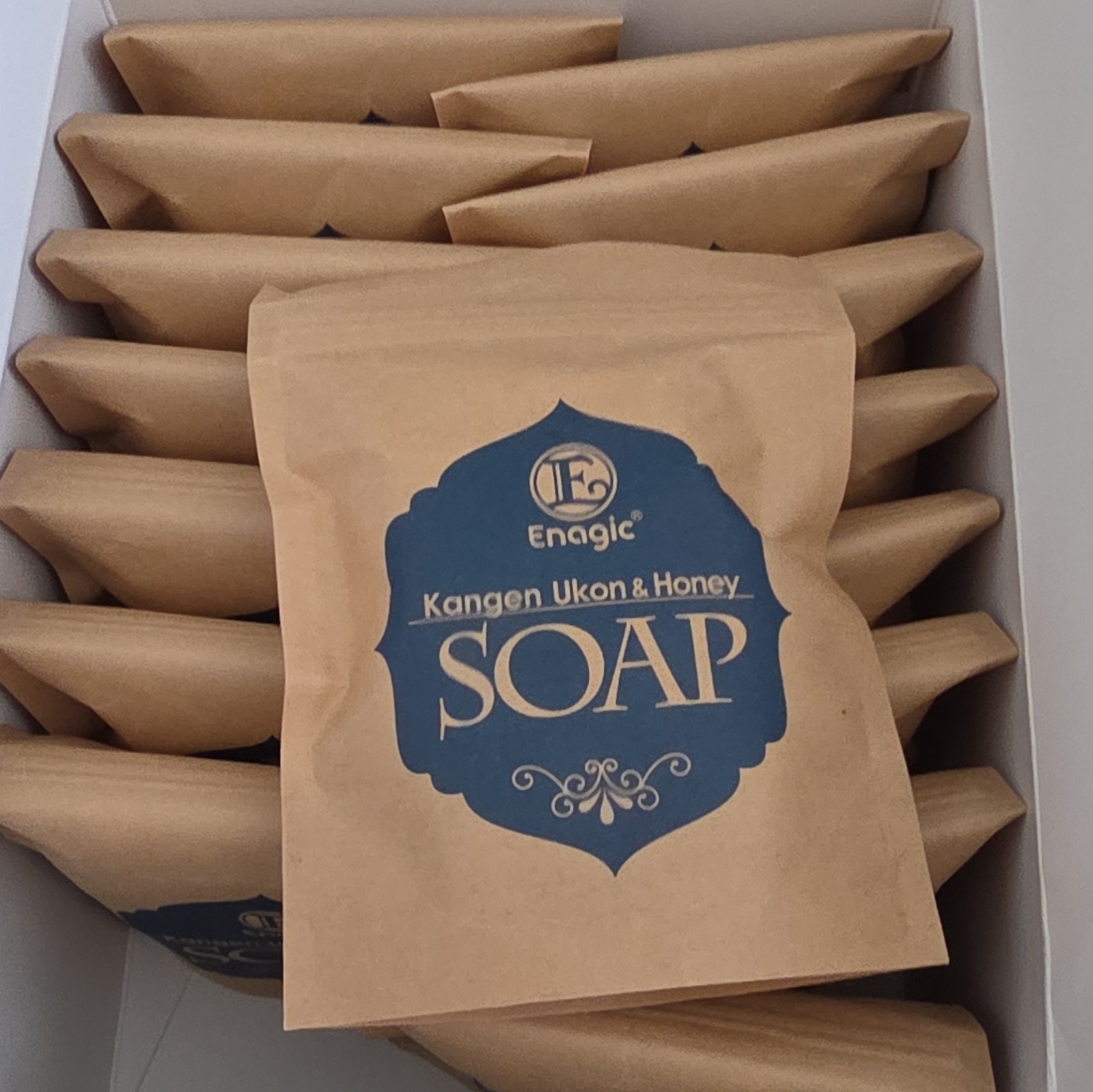 The Enagic Kangen Ukon & Honey Soap Box of 16 features 3oz bars of French milled