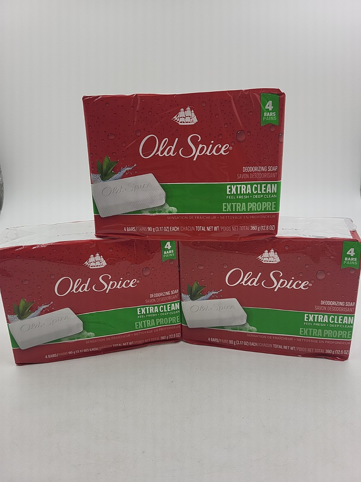 Lot Of 3 Packs Old Spice Deodorizing Bar Soap Extra Clean Fresh 3.17 oz. 12 Bars
