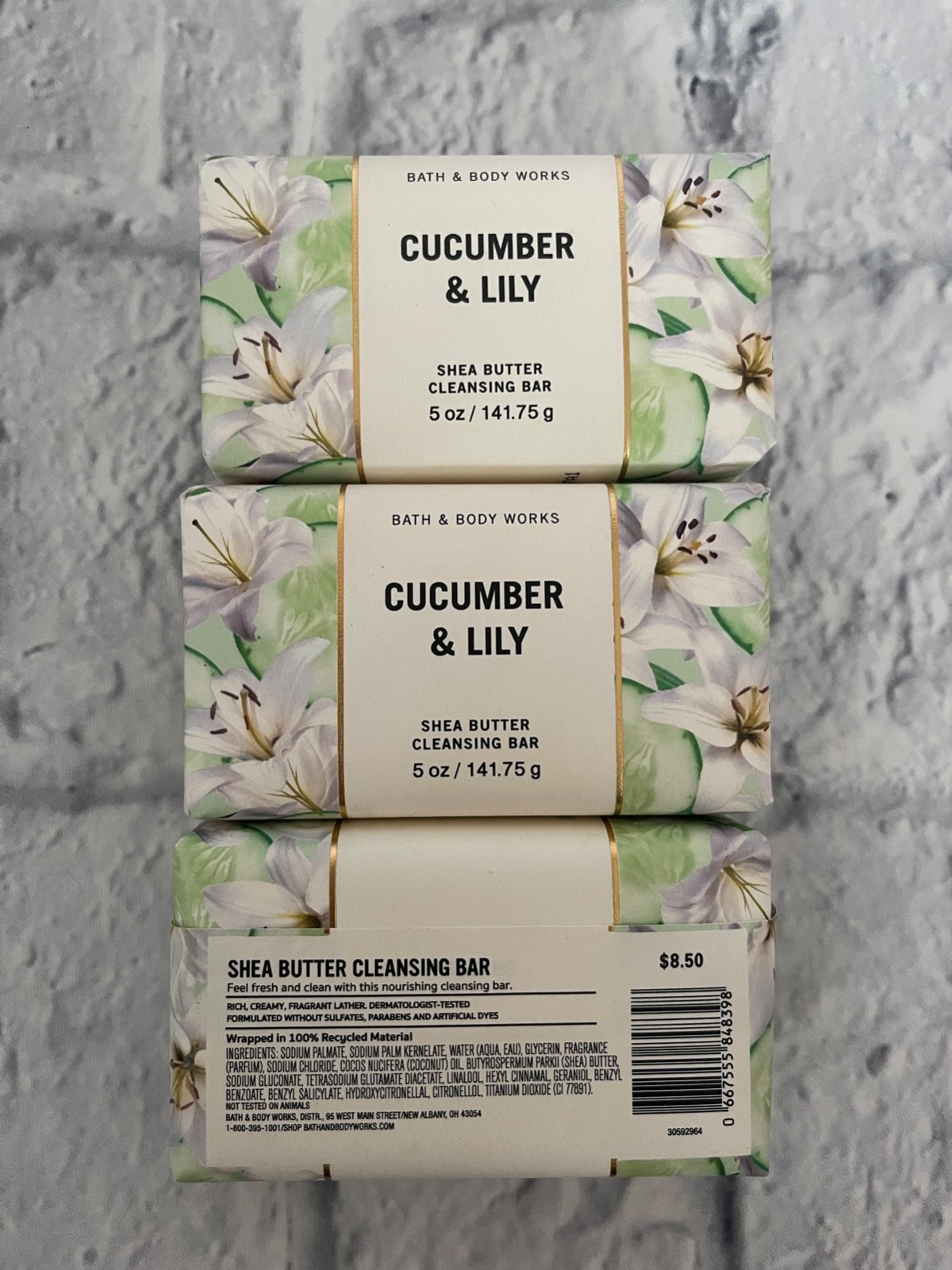 3 New BATH and BODY WORKS Cucumber & Lily Shea Butter Cleansing Bar Soap 5oz