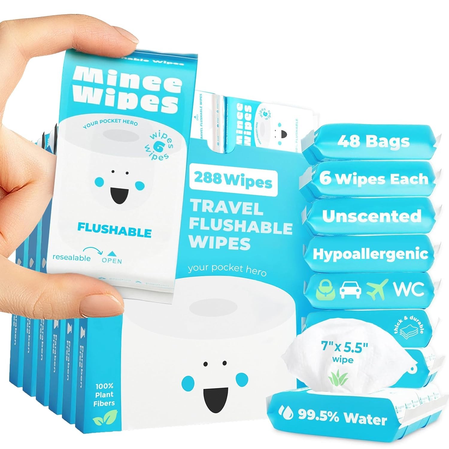 Compact Flushable Wipes, Unscented – Travel Size, 288 Ct