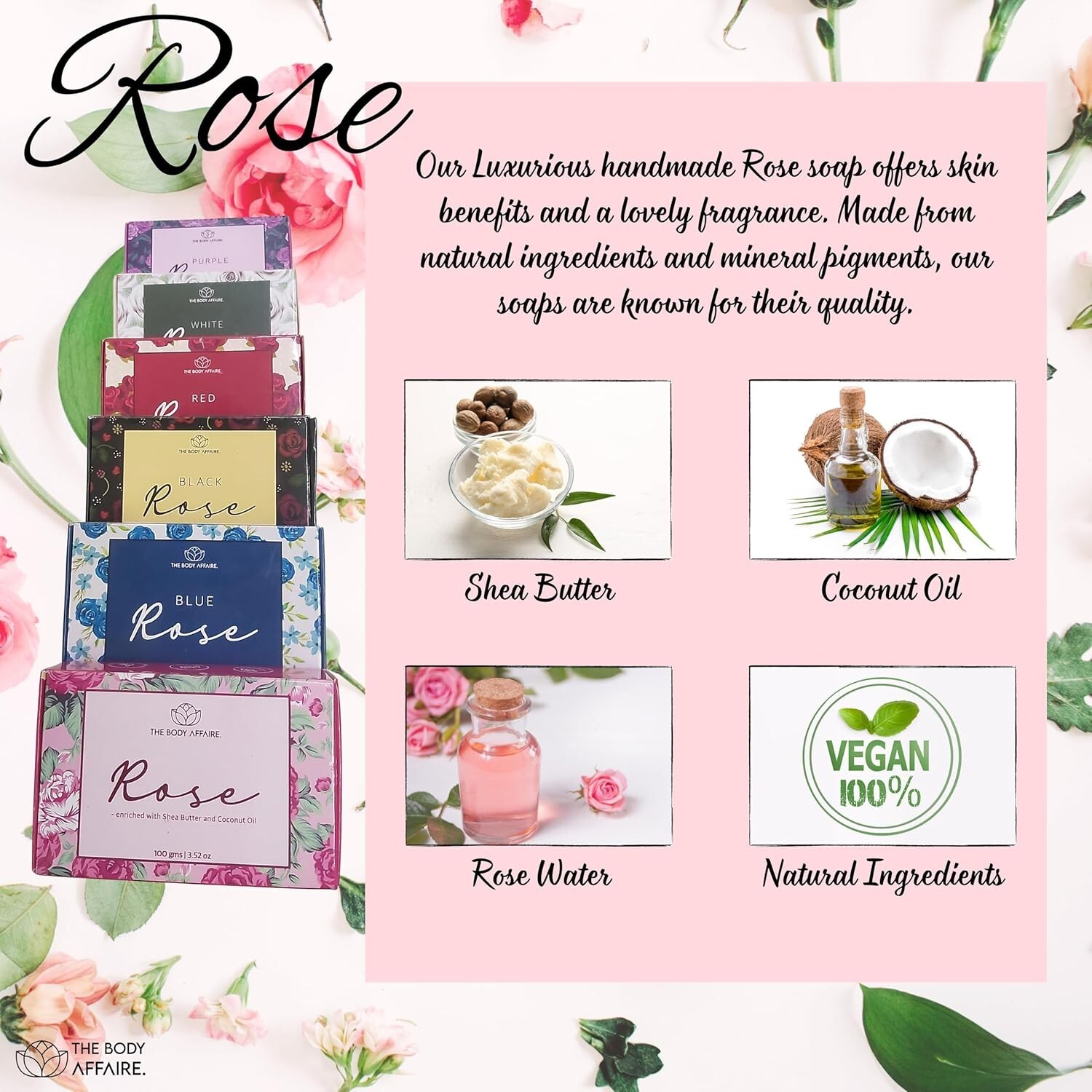FORGANIK Handmade Soap by The Body Affaire PACK OF 6 VARIETY OF ROSE 600 GM