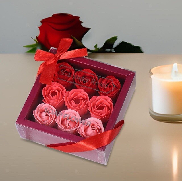 9 Pc Red Gift Box Essential Oil Soap Bath Flowers Valentine’s Day Love Wife