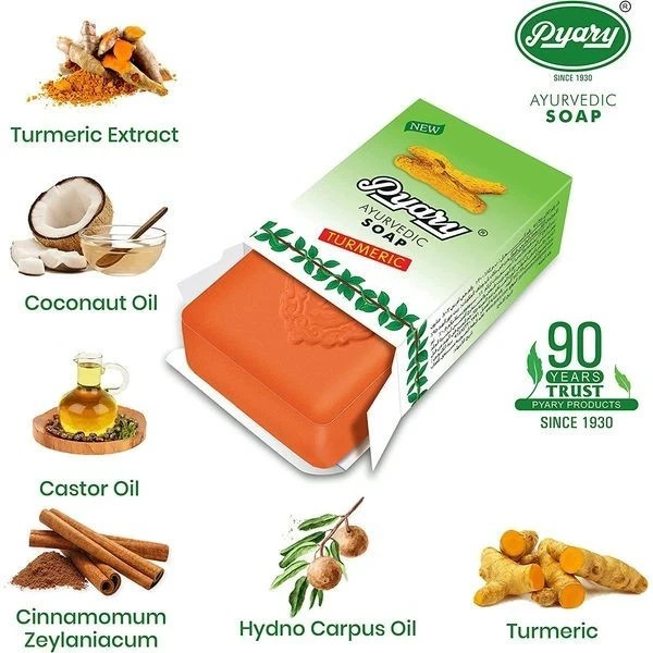 4 pcs Pyary ayurvedic turmeric soap 75 gms natural vegetable source صابون الكركم