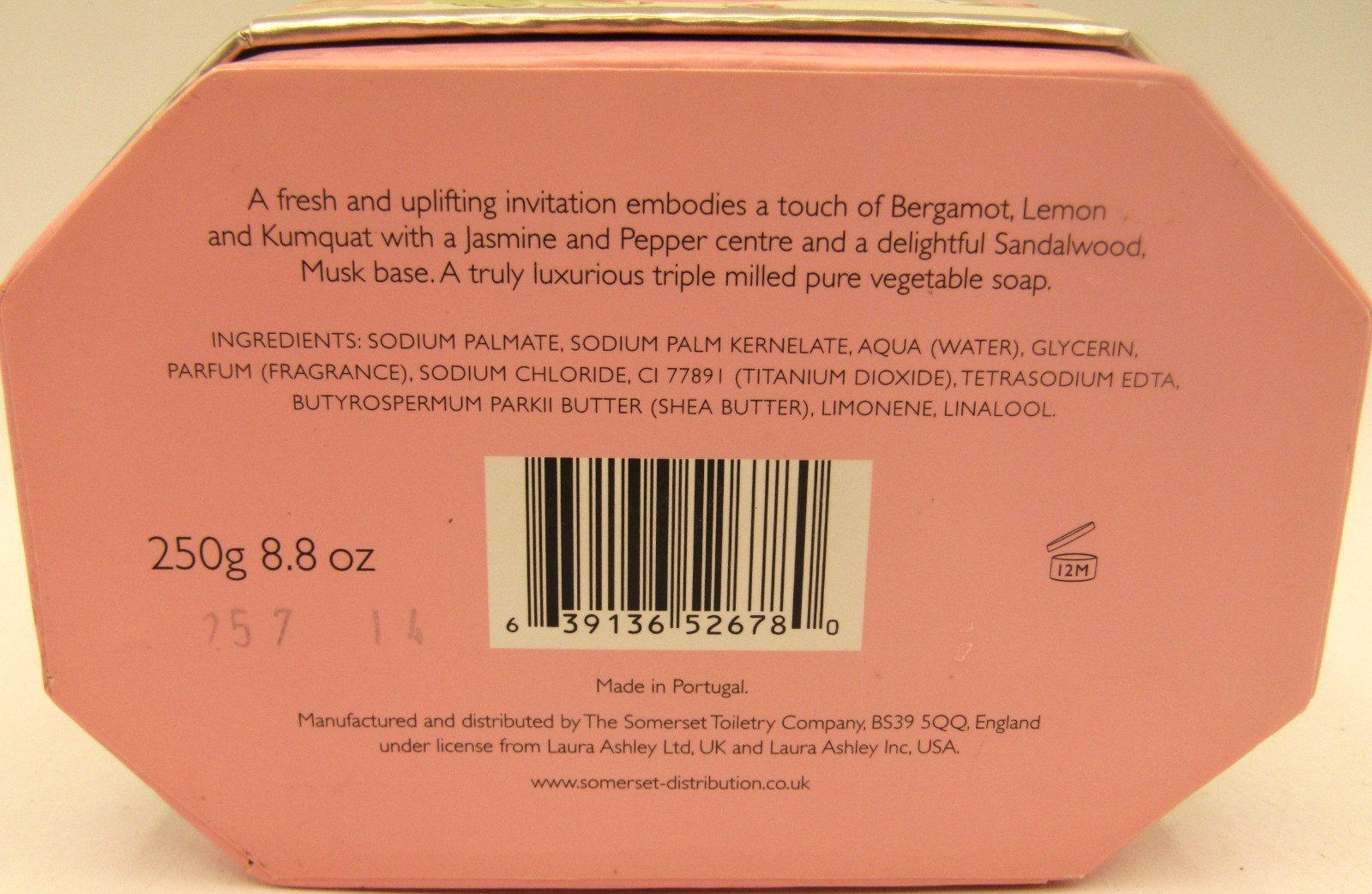 Laura Ashley Soap Bar Triple Milled Pure Vegetable Portugal 250g 8.8 oz Vintage
