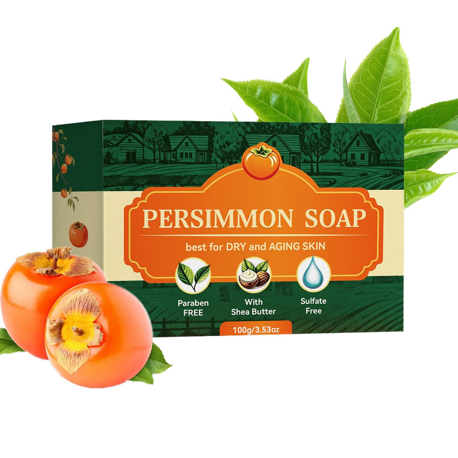 Persimmon Soap for Body Odor Control, Deodorant Body Soap for Dry Aging Skin