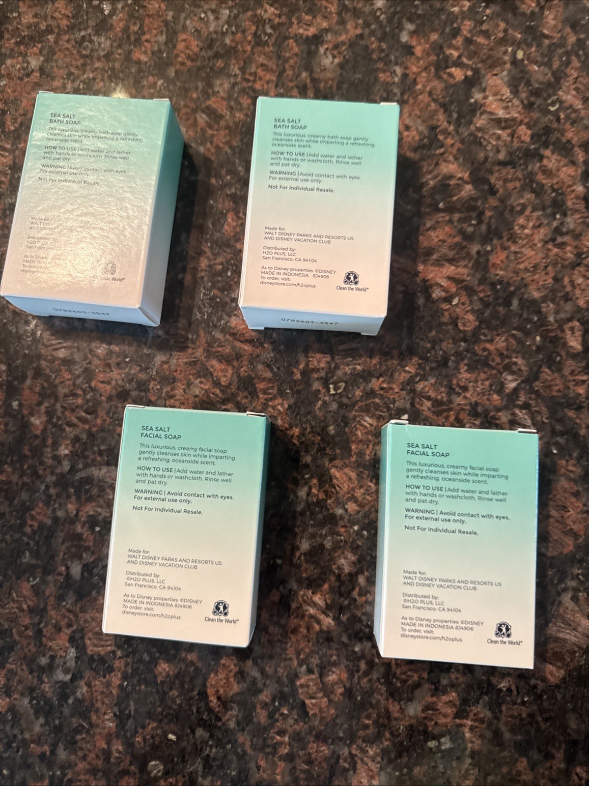 Disney Resorts H2O+ Sea Salt Bath Soap & Facial Soap Bars Set Of 2 Each