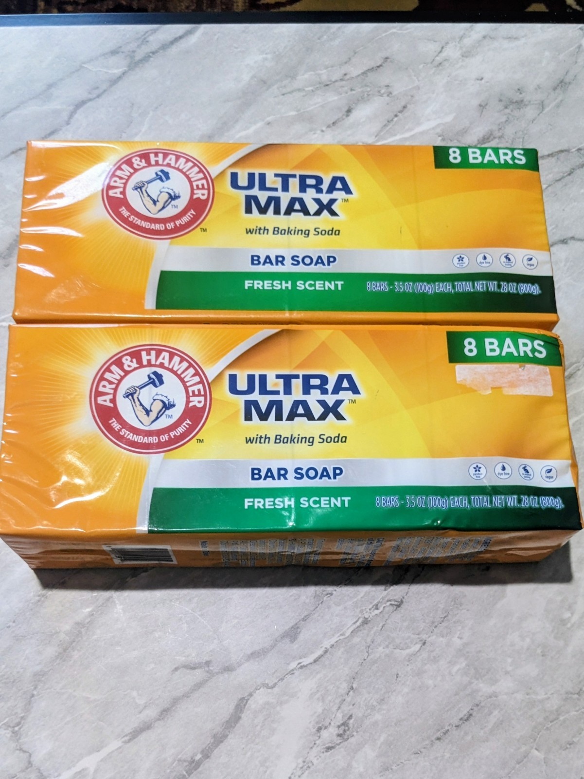 Arm Hammer Ultra Max Bar Soaps Fresh Scent Vegan 8 Bars 3.5 oz Each Lot of 2 NEW