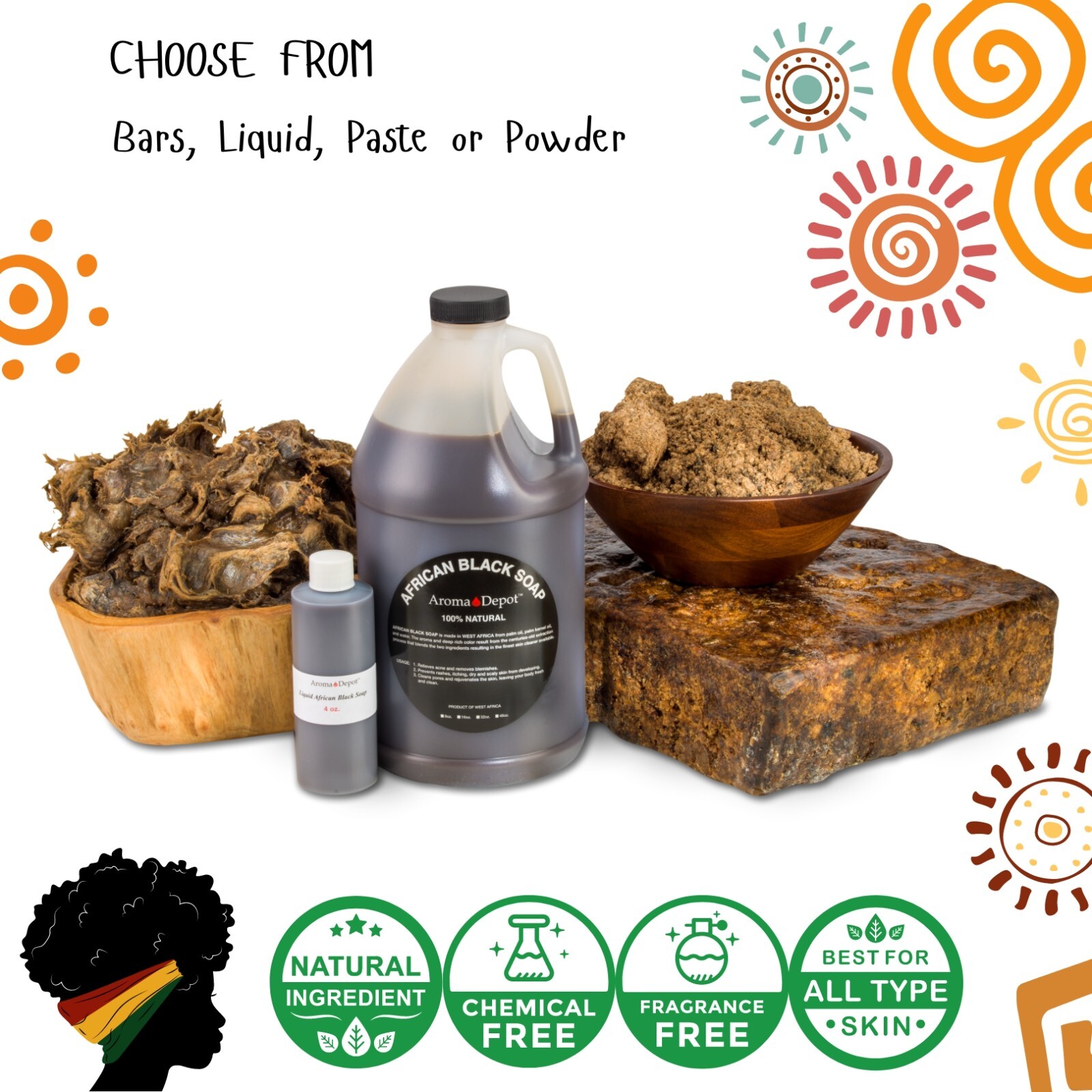 Organic African Black Soap Bar 4 oz. Handmade Natural Skin Body Hair Face Wash