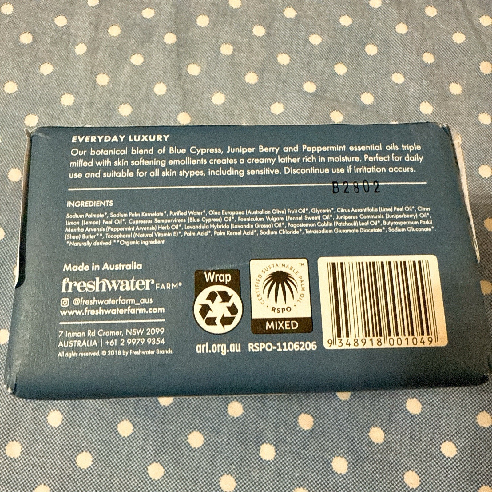 2X Freshwater Farm Australia Natural Soap Bar- Blue Cylpress + Juniper Berry Oil