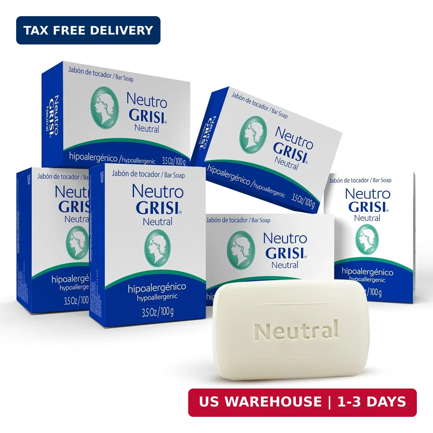 Grisi Neutral Hypoallergenic Bar Soap – Fragrance-Free & Dye-Free for Face & Bod