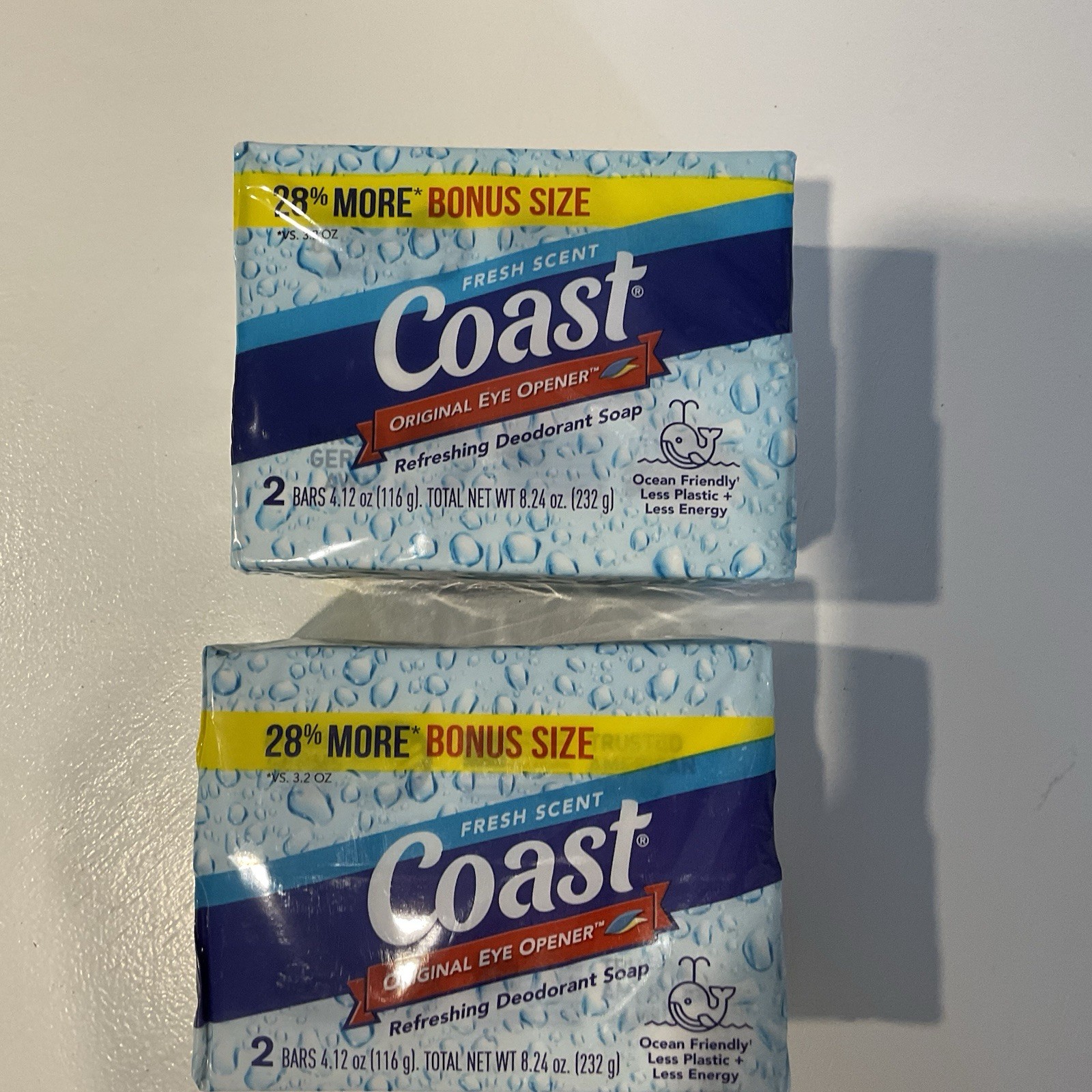 Pack of 2 Coast Deodorant Soap Bar Fresh Scent 4.12 oz Each Eye Opener Lot Of 2