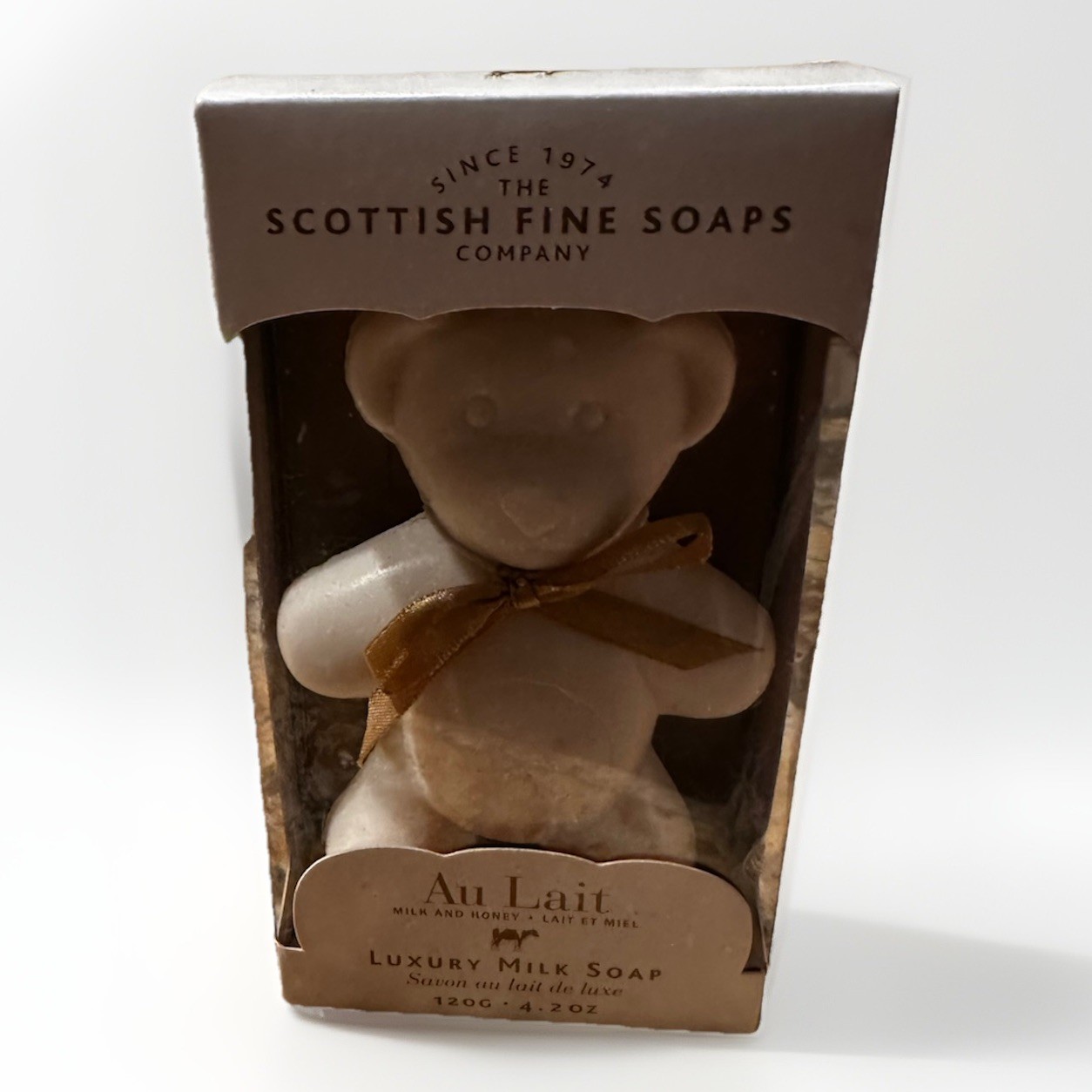 Scottish Fine Soaps Luxury Au Lait Milk and Honey BEAR Soap 4.2 oz Triple Milled
