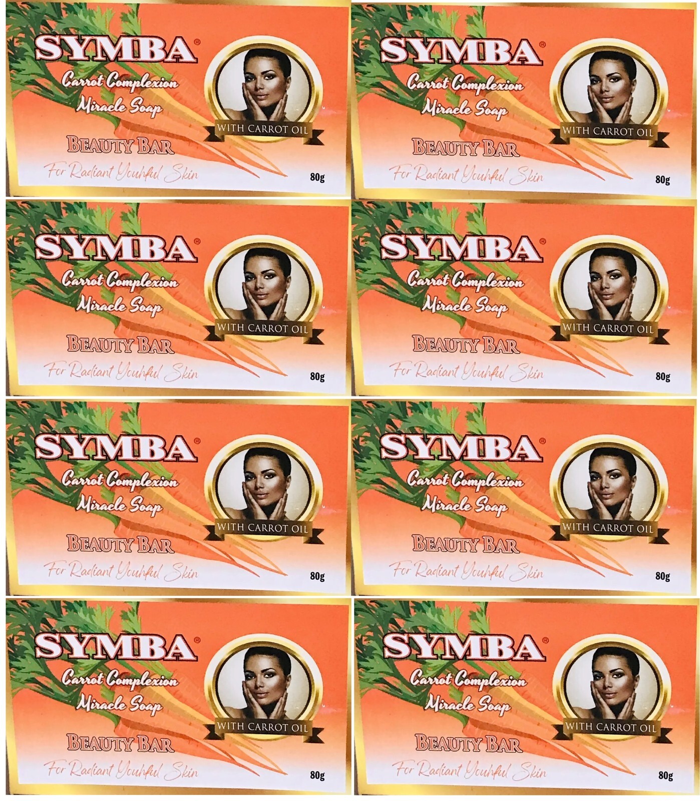 Symba Carrot Complexion Miracle Soap, 8 Pack (80g Bars) – Skin Brightening Bars