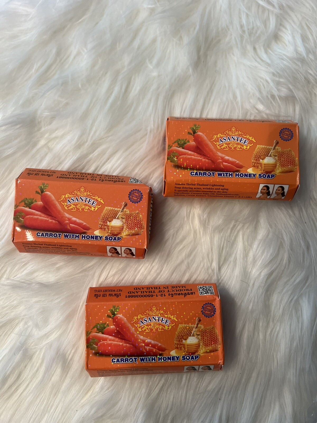 2X Carrot and HONEY Soap Asantee Face And body Anti Acne Wrinkles & Aging125 g