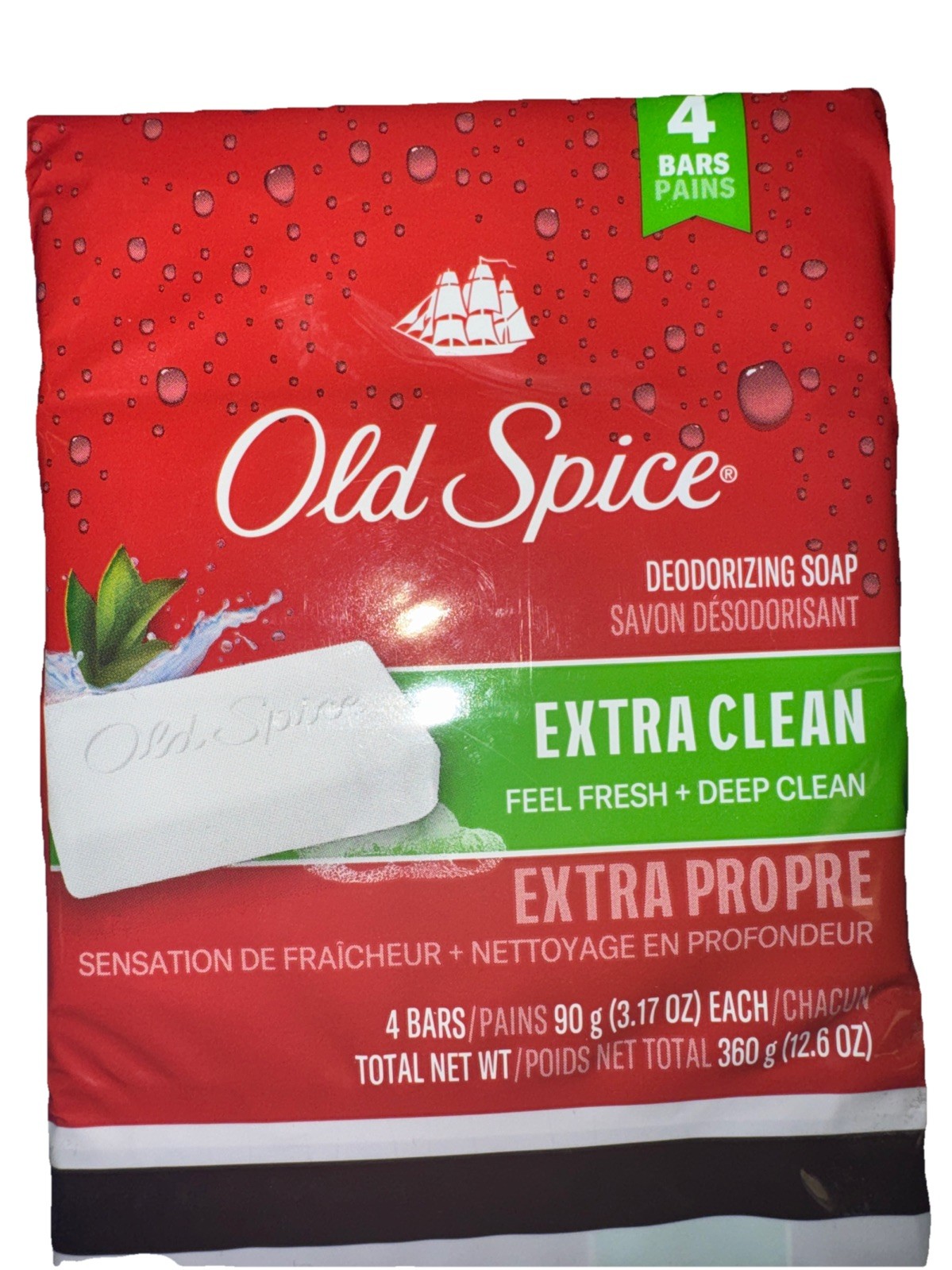 Old Spice Deodorizing Bar Soap Extra Clean Fresh & Deep Clean 3.17 oz. 4 Bars