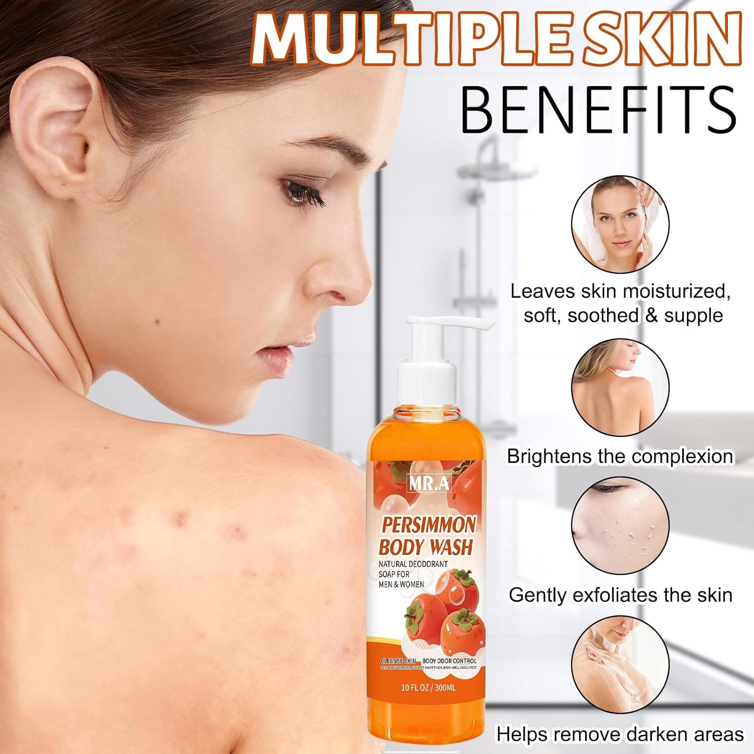 Persimmon Body Wash for Strong Body Odor, Liquid Persimmon Soap for Old People