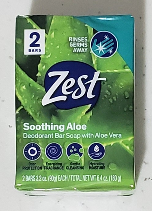 Pack of 2 Zest Soothing Aloe Deodorant Bar Soap – 3.2 oz Bars Rinses Germs Away
