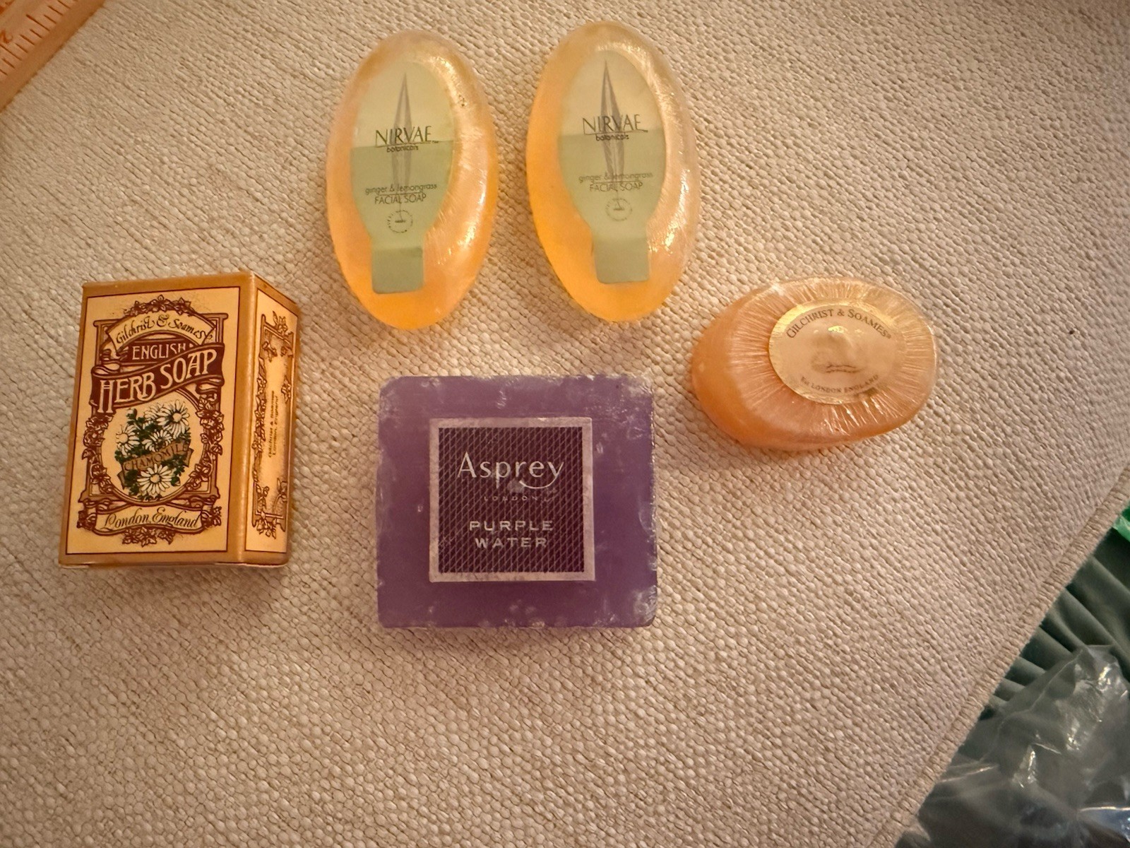 Lot of 5 Soaps ASprey Purple Water GIlchrist & Soames Travel Sizes