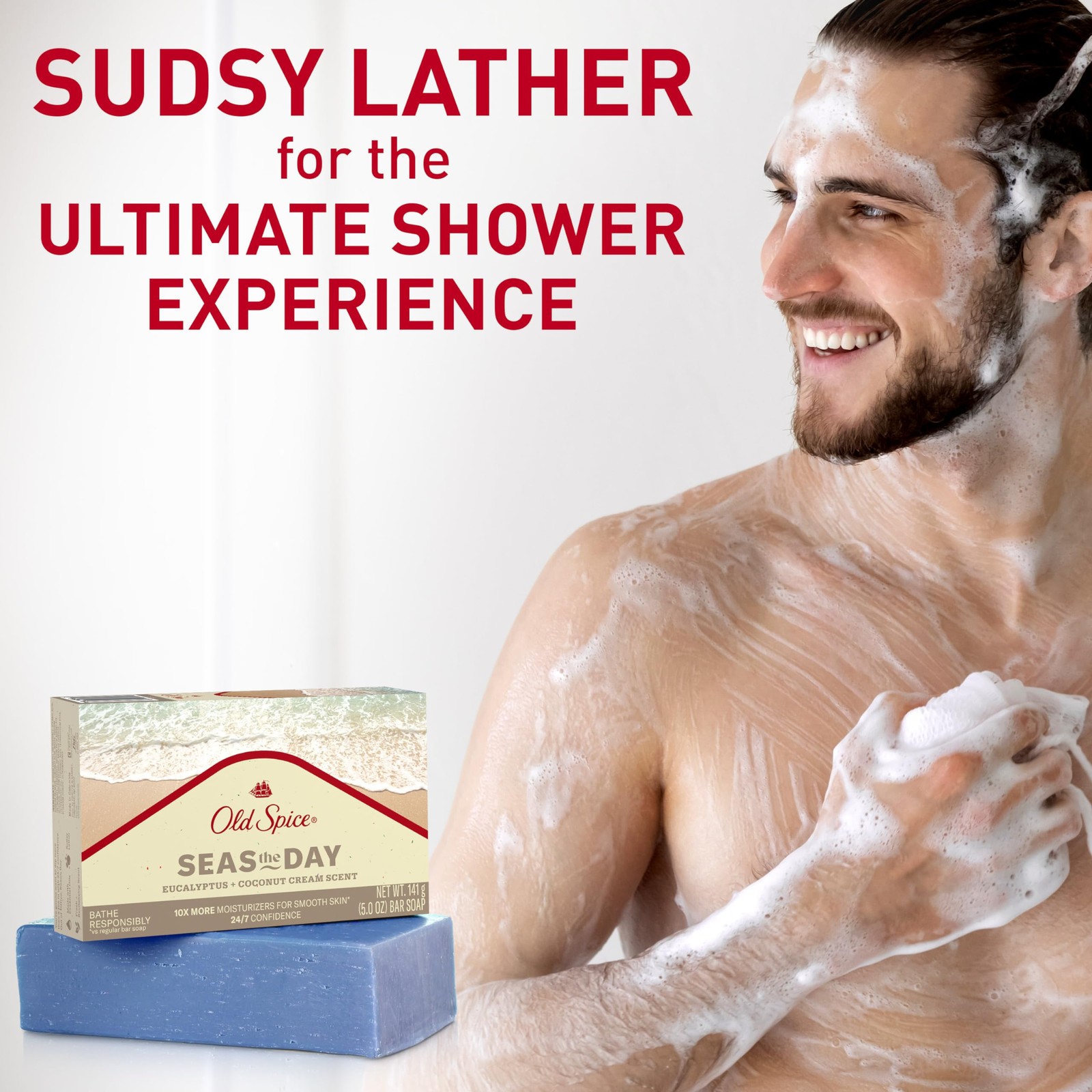 Premium Bar Soap, Seas The Day Eucalyptus and Coconut Cream Scent, With Plant…