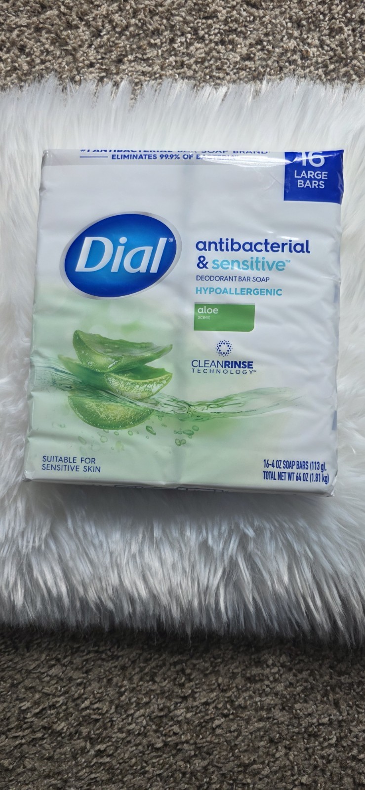 Dial Antibacterial & Sensitive Deodorant Bar Soap Aloe 16 Bars 64 oz