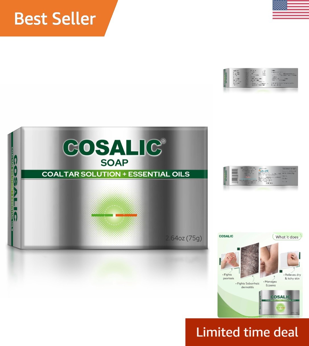 Daily Use Coal Tar Bathing Bar 75g with Essential Oils for Refreshing Cleansing