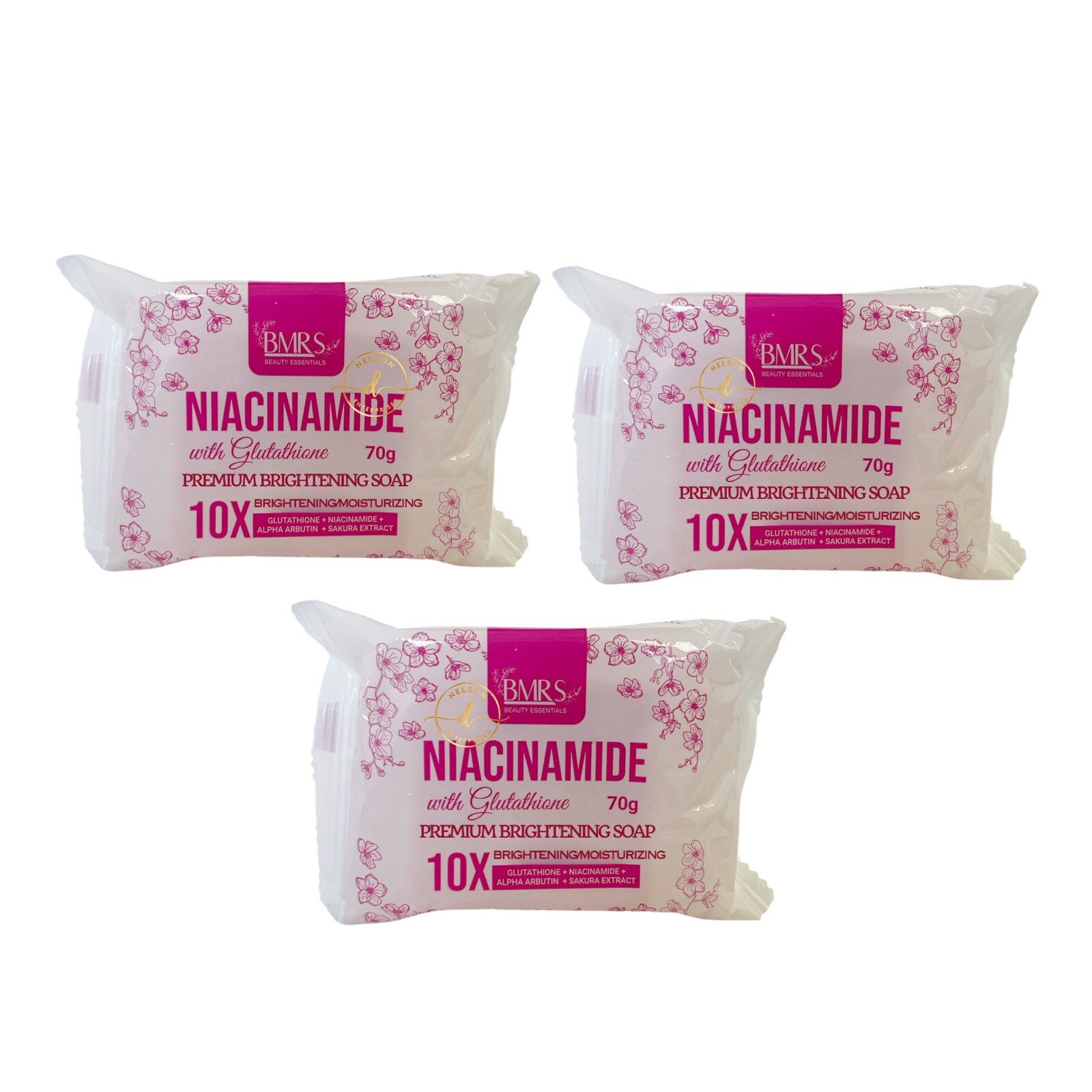 3 Bars BMRS Niacinamide with Glutathione Premium Brightening Soap 70g Each