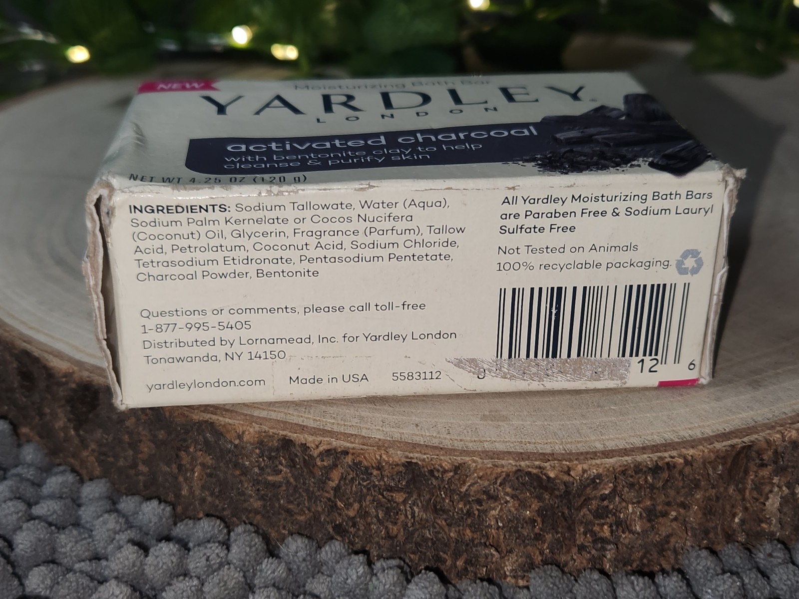 Yardley London Activated Charcoal W/ Clay Moisturizing Bar Soap – New 4.25 oz