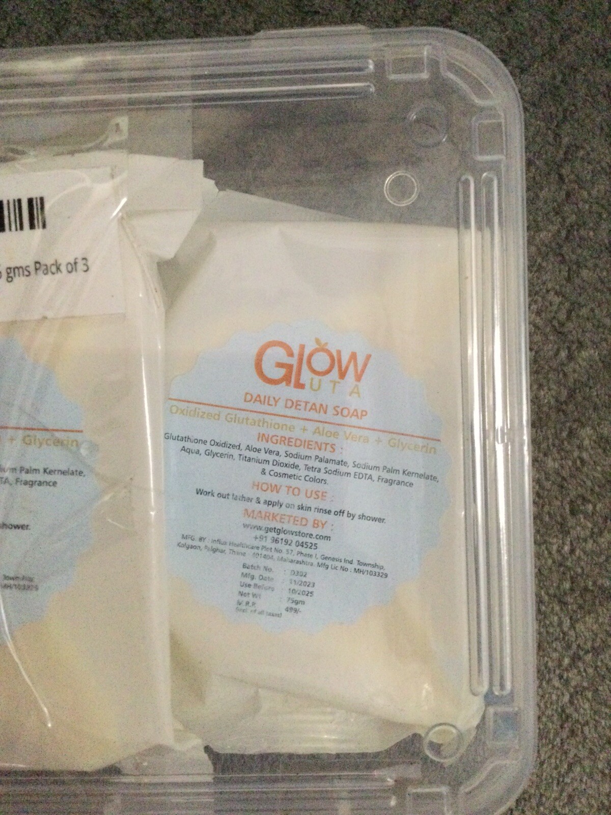 New GlutaGlow Daily Detan Soap, White, 75 Gms, Pack Of 3 Bars