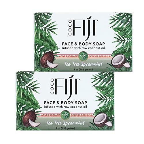 Coco Fiji Soap Bar for Face and Body 7 Ounce (Pack of 2) Tea Tree Spearmint
