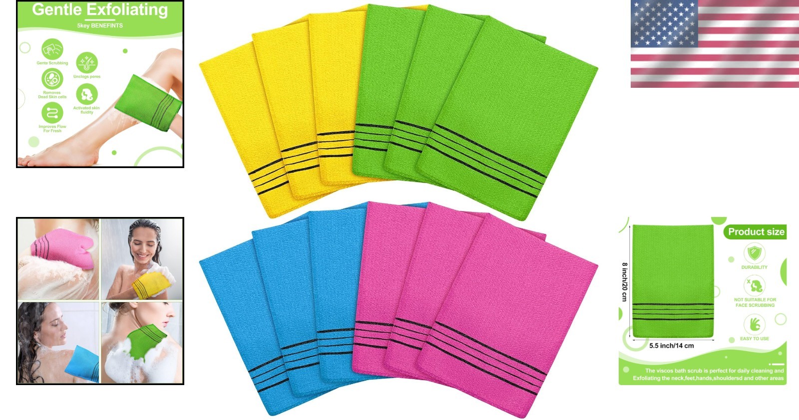 Korean Exfoliating Mitts 12 Small (Green, Yellow, Sky Blue, Pink)