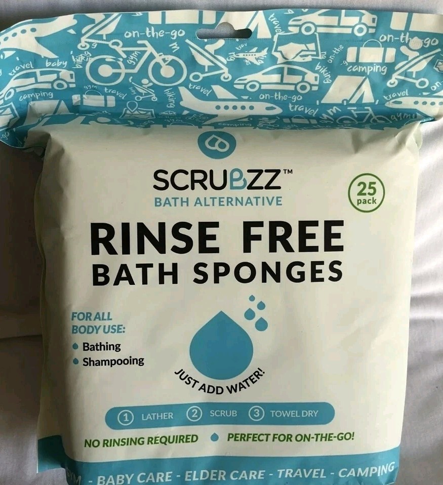 Disposable No Rinse Bathing Wipes. 25 Pack All-In-1 Single Use Shower Scrubzz