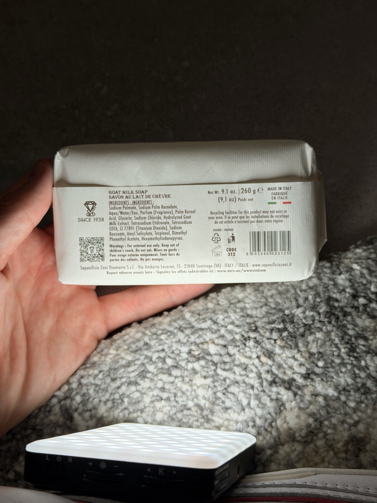 Saponificio Zeni Diamante Triple Milled Goat Milk Soap Bar 9.1 oz