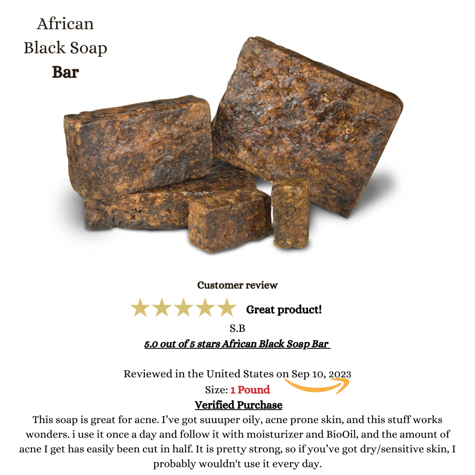 African Black Soap Bar 6 oz. Organic Raw Natural Soap Skin Body Hair Face Wash
