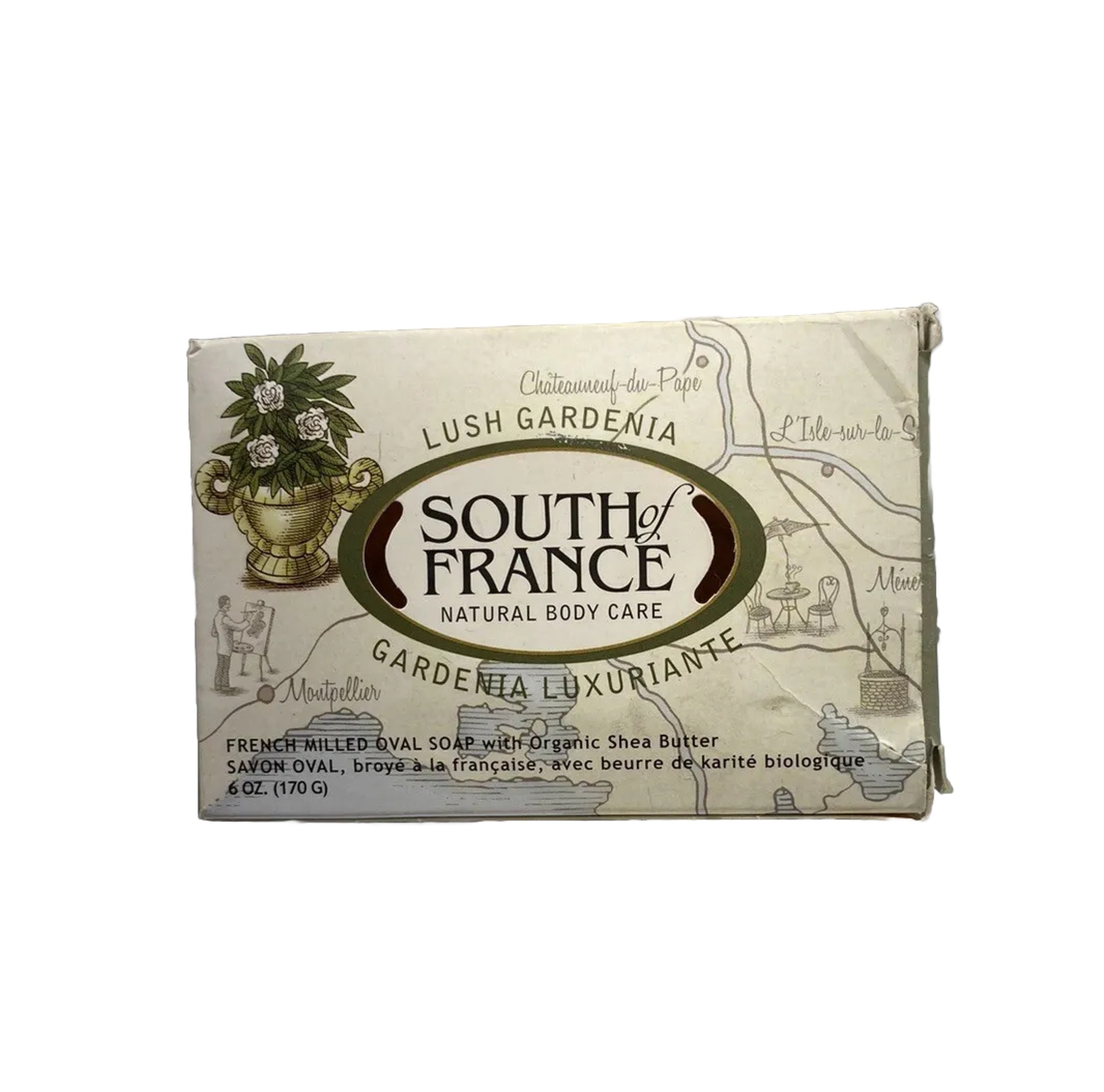 South Of France Milled Bar Soap, Gardenia, 6 Oz Oval Beauty Bath Bathe Collect