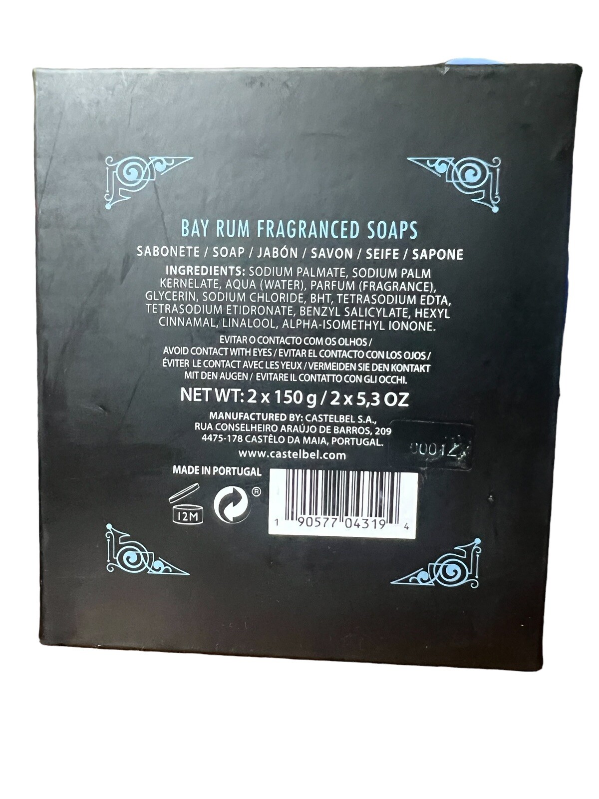 Castelbel Porto Bay Rum Fragranced 2 Bar Soap 5.3 Oz Bar Made In Portugal