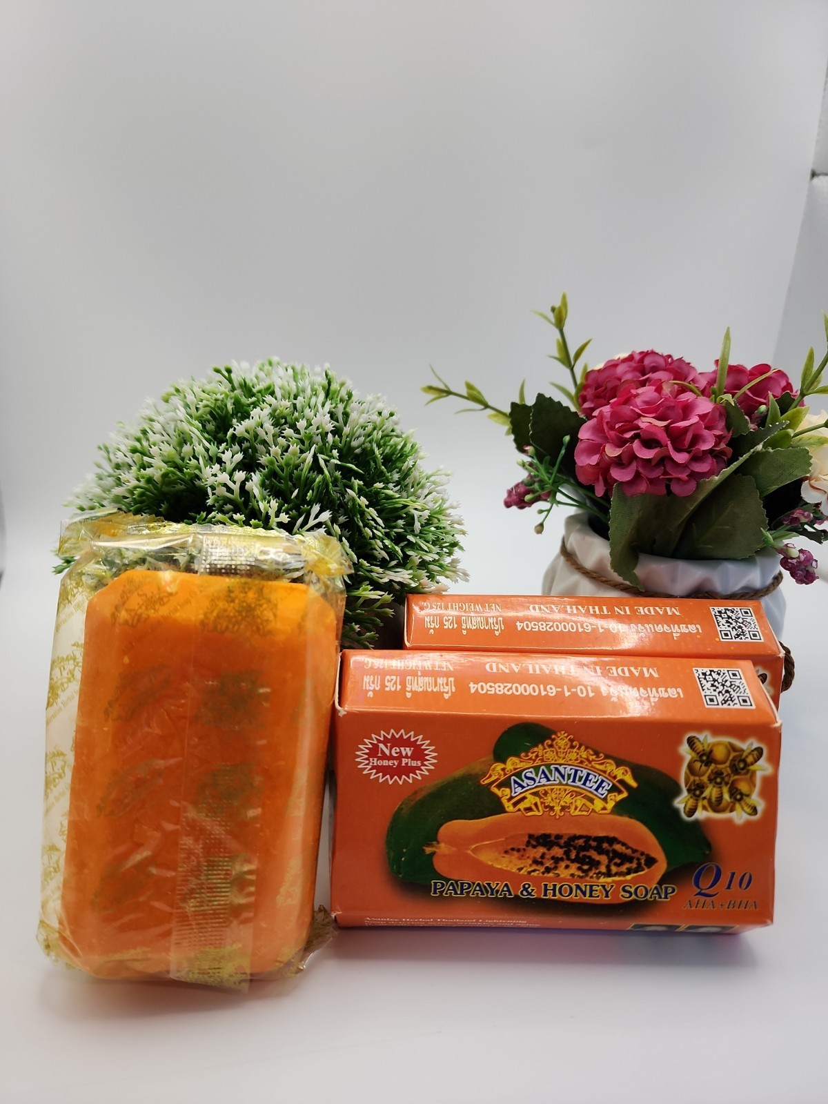 24 Bars Asantee Thai Herbal Papaya Honey Soap Wt Q10 AHA BHA Skin Whitenin 125g