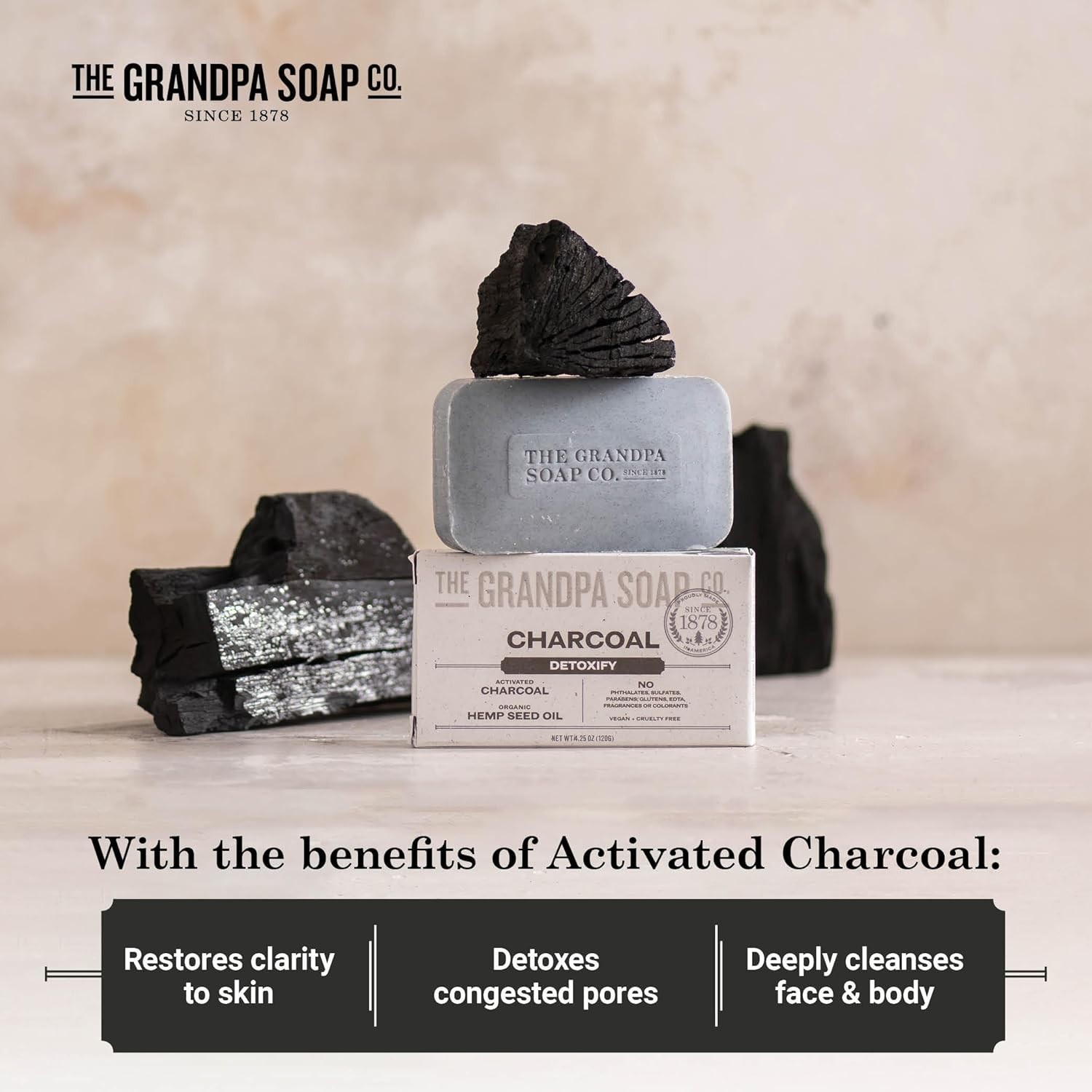 The Grandpa Soap Company Charcoal Bar Soap – With Activated Charcoal Hemp See…