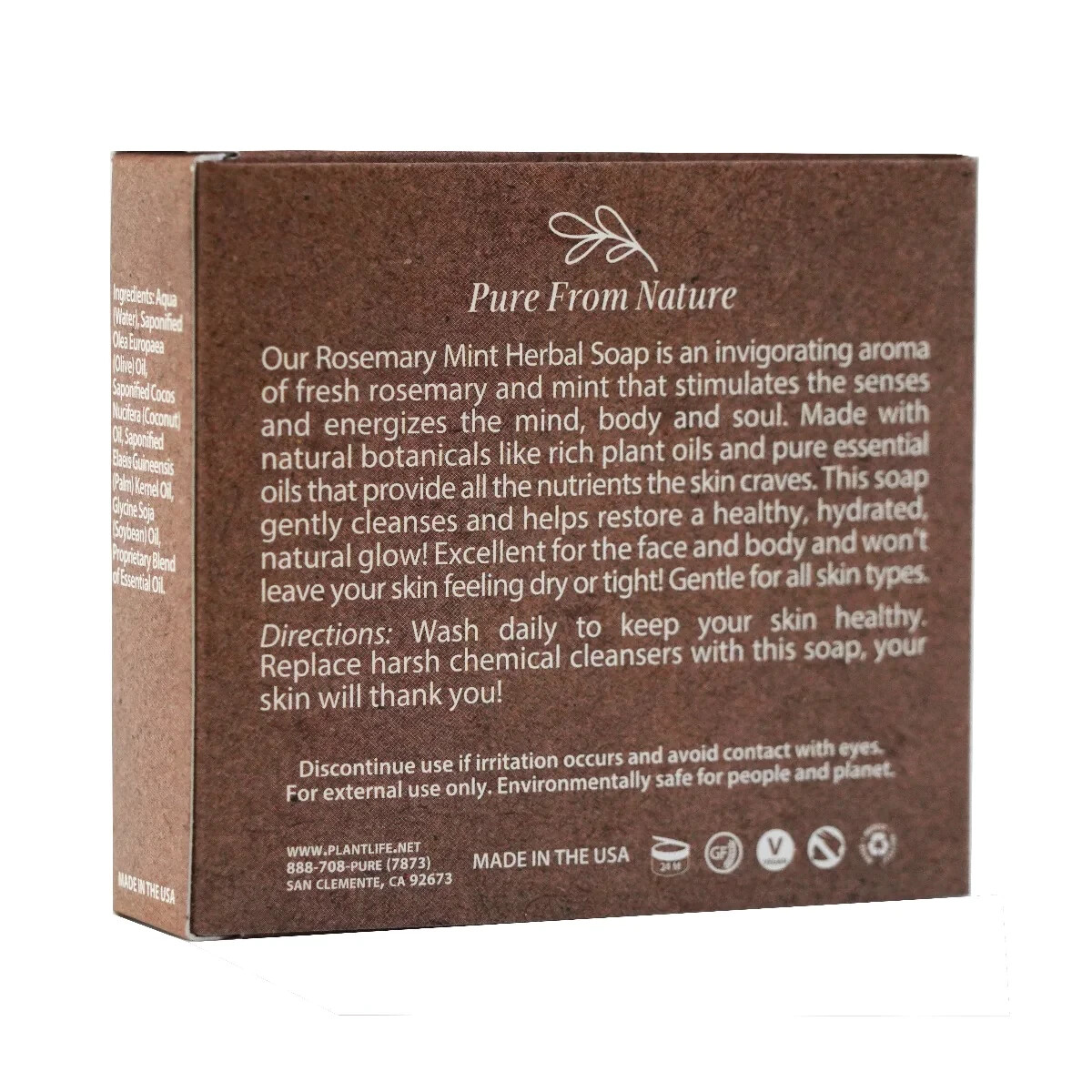PlantLife Rosemary Mint Aromatherapy Herbal Bar Soap 4.5 oz. NEW